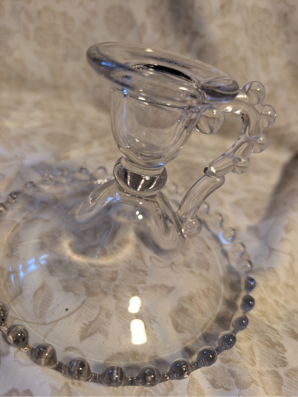 Vintage Clear Glass Candlewick style Candle Holder with Decorative Handle